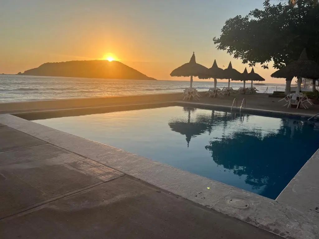 Oceanfront pool at sunset